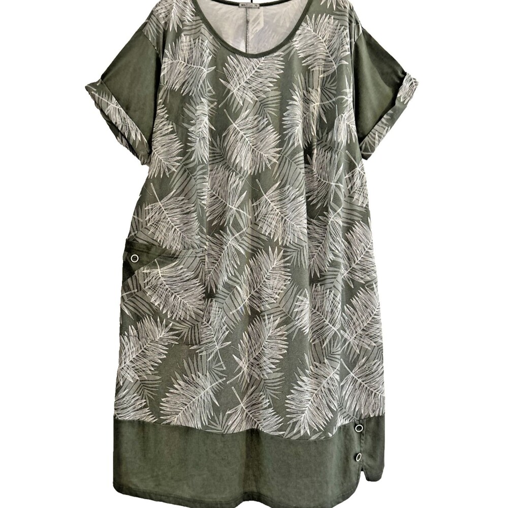 Womens Plus Size 5X Green Printed Knit Cotton Lounge Dress Short Sleeve Casual